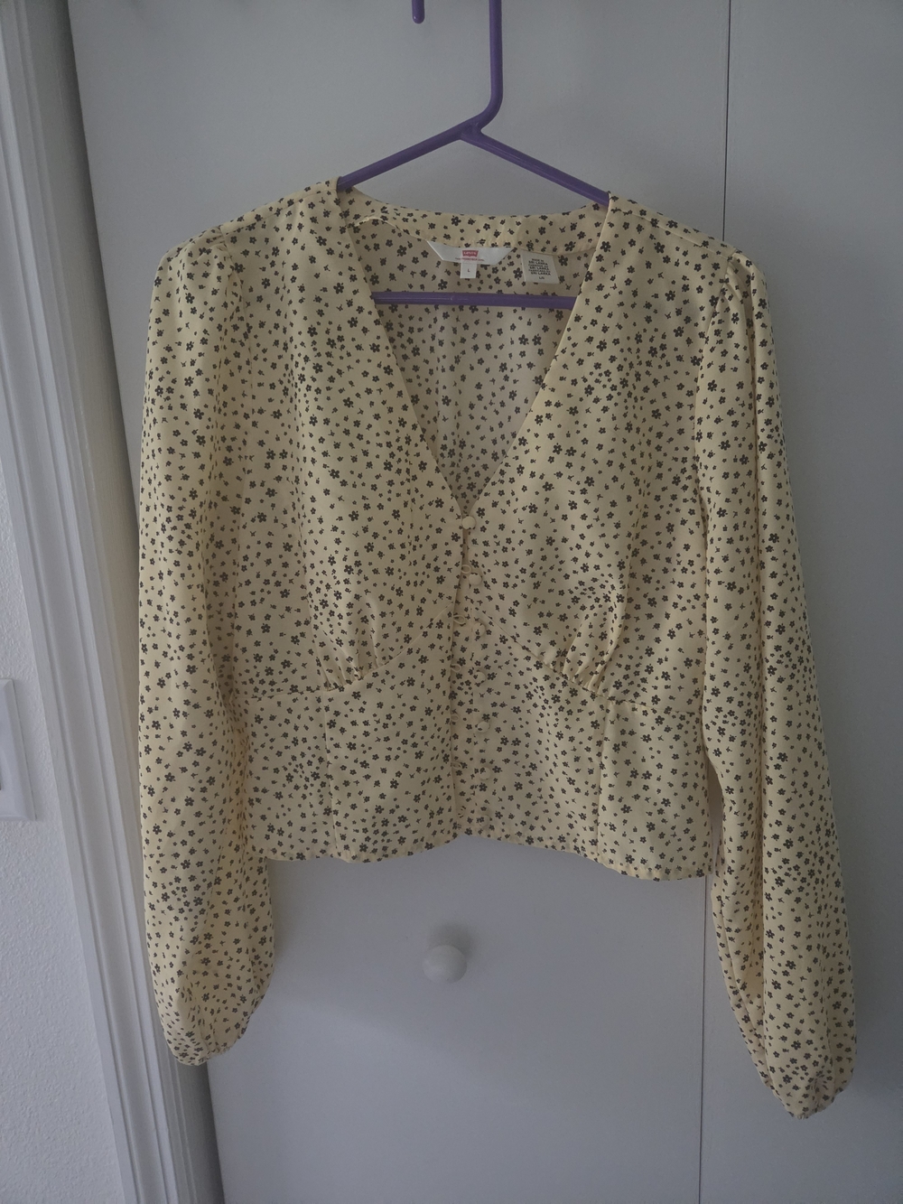 Levi's Yellow Long-Sleeve Polka Dot V-Neck Blouse - Picture 4 of 5